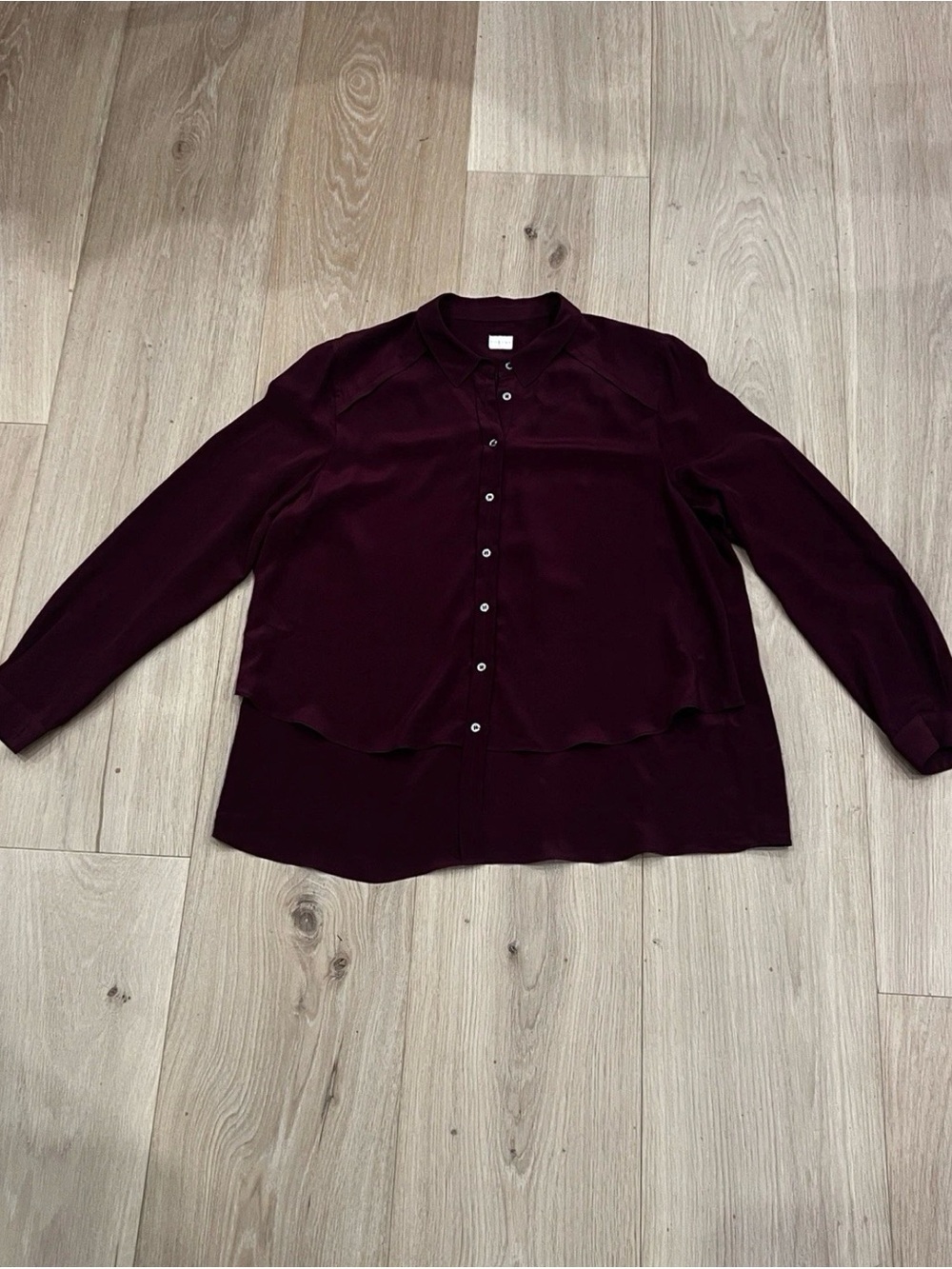 Poetry 100% Silk Blouse Burgundy/Wine Long Sleeve Button Down UK16 US12